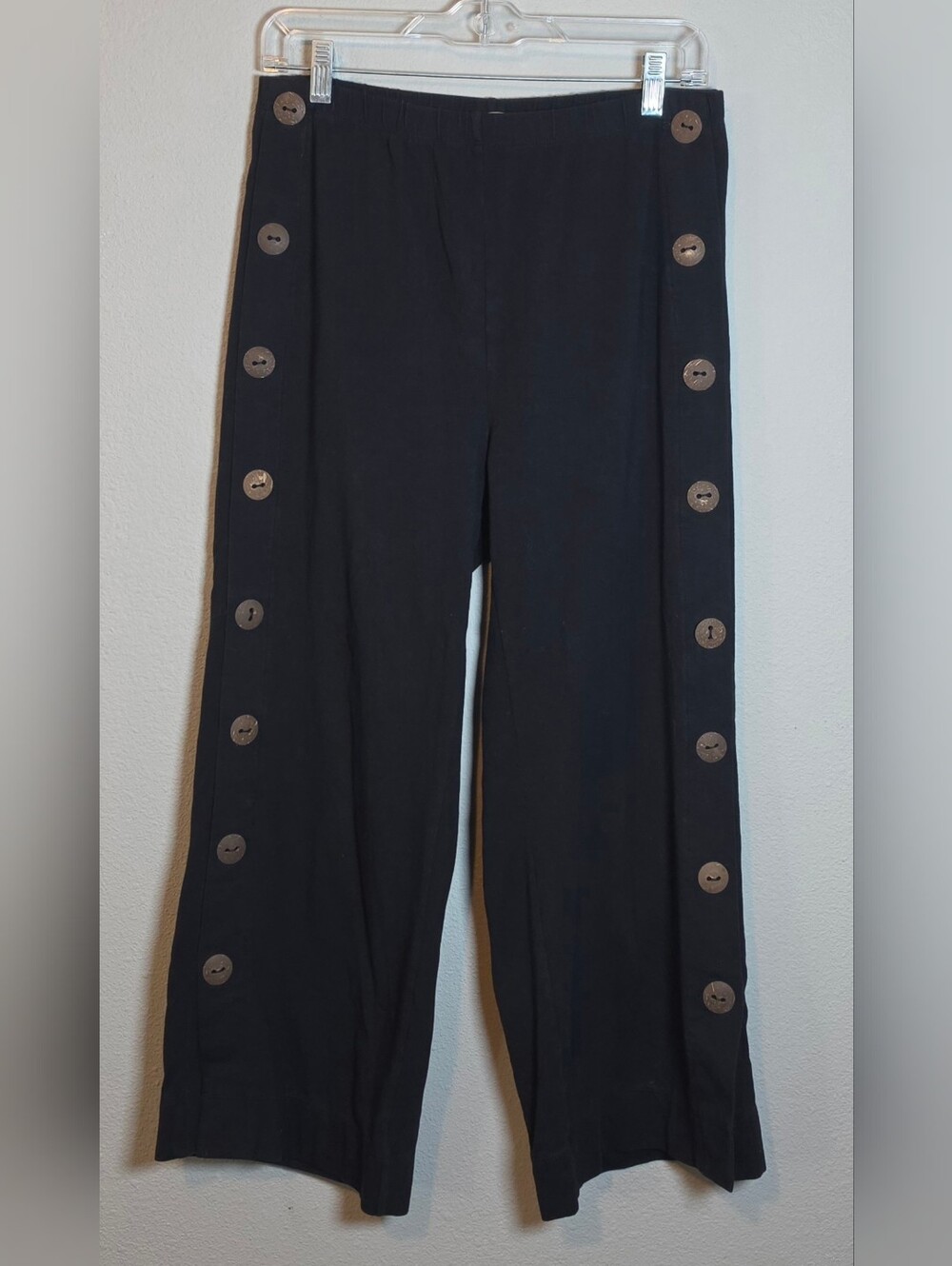 Soft Surroundings Newport Pull On Crop Knit Pant Wide Leg Side Button S/M Black